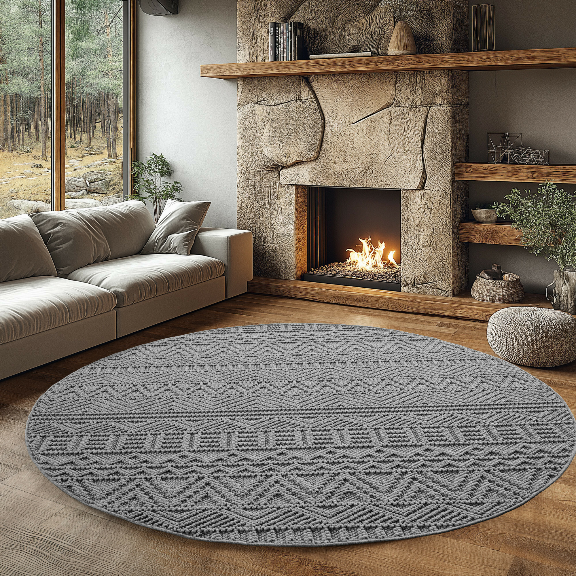 Kusový koberec Helix 2202 silver kruh – pohled z galerie