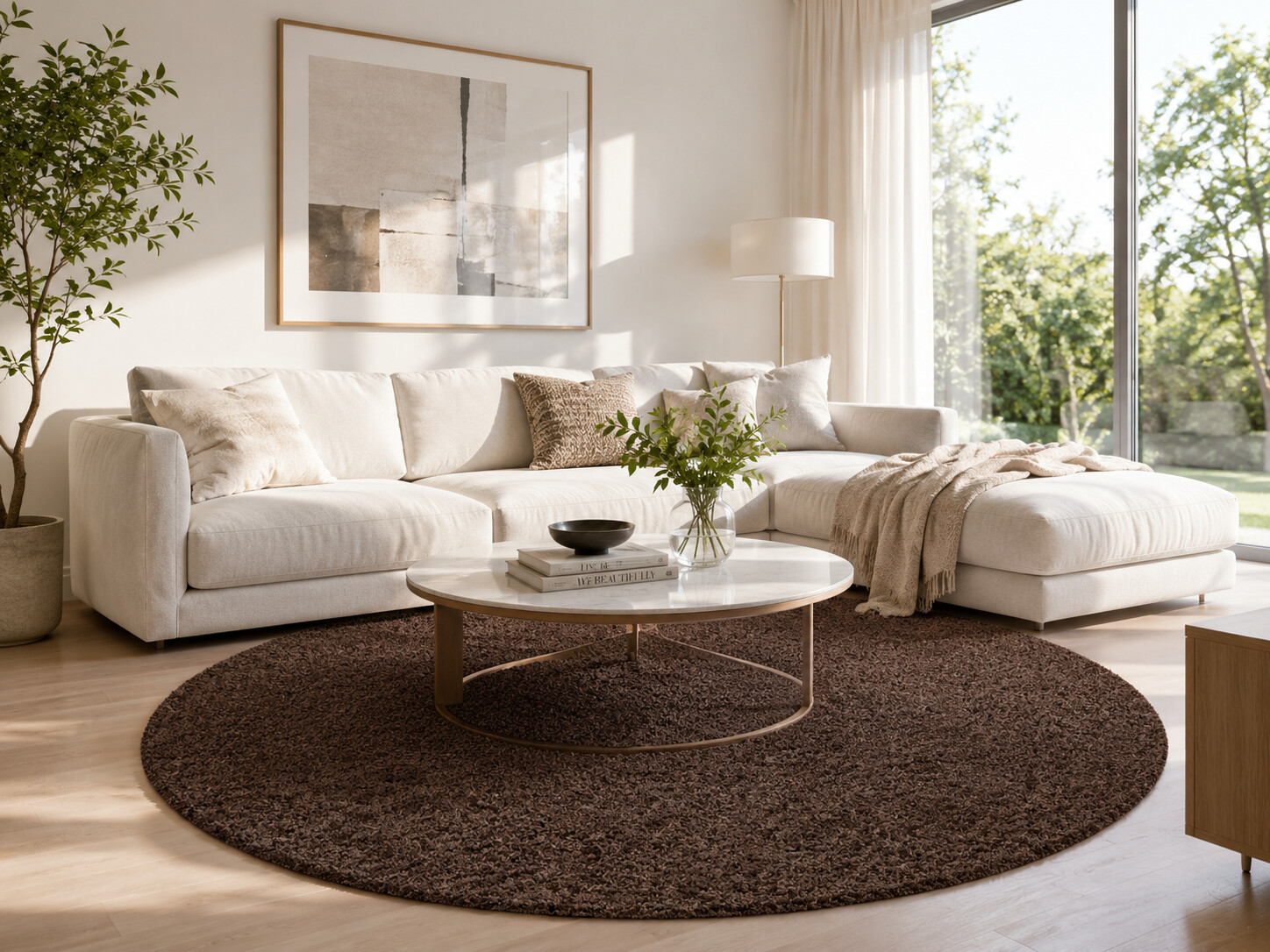 Kusový koberec Life Shaggy 1500 brown kruh – pohled z galerie