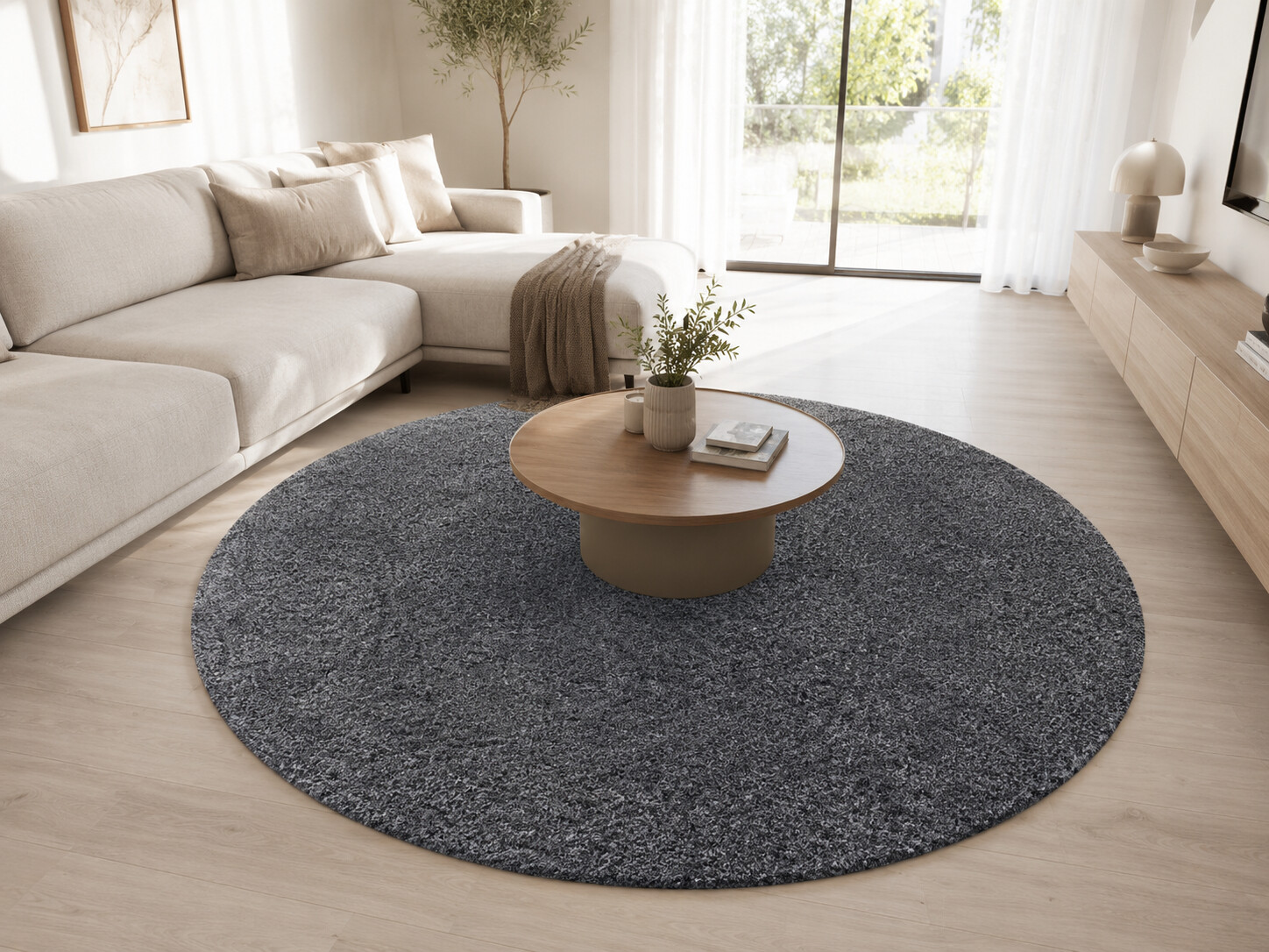 Kusový koberec Life Shaggy 1500 grey kruh – pohled z galerie