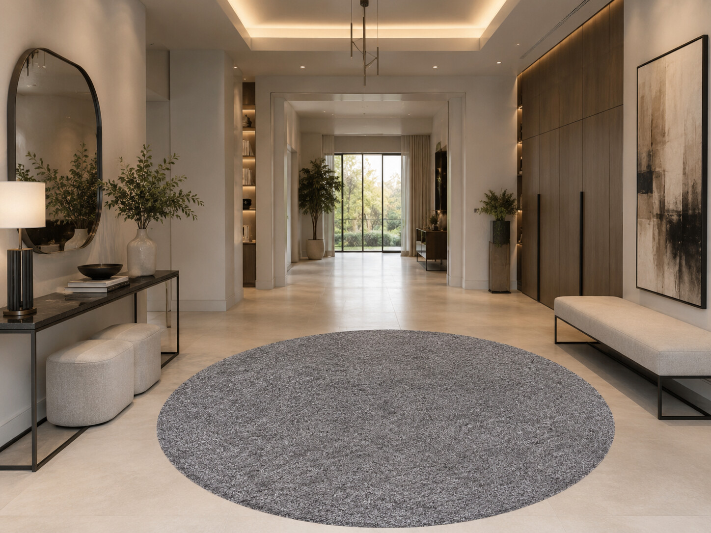Kusový koberec Life Shaggy 1500 light grey kruh – pohled z galerie