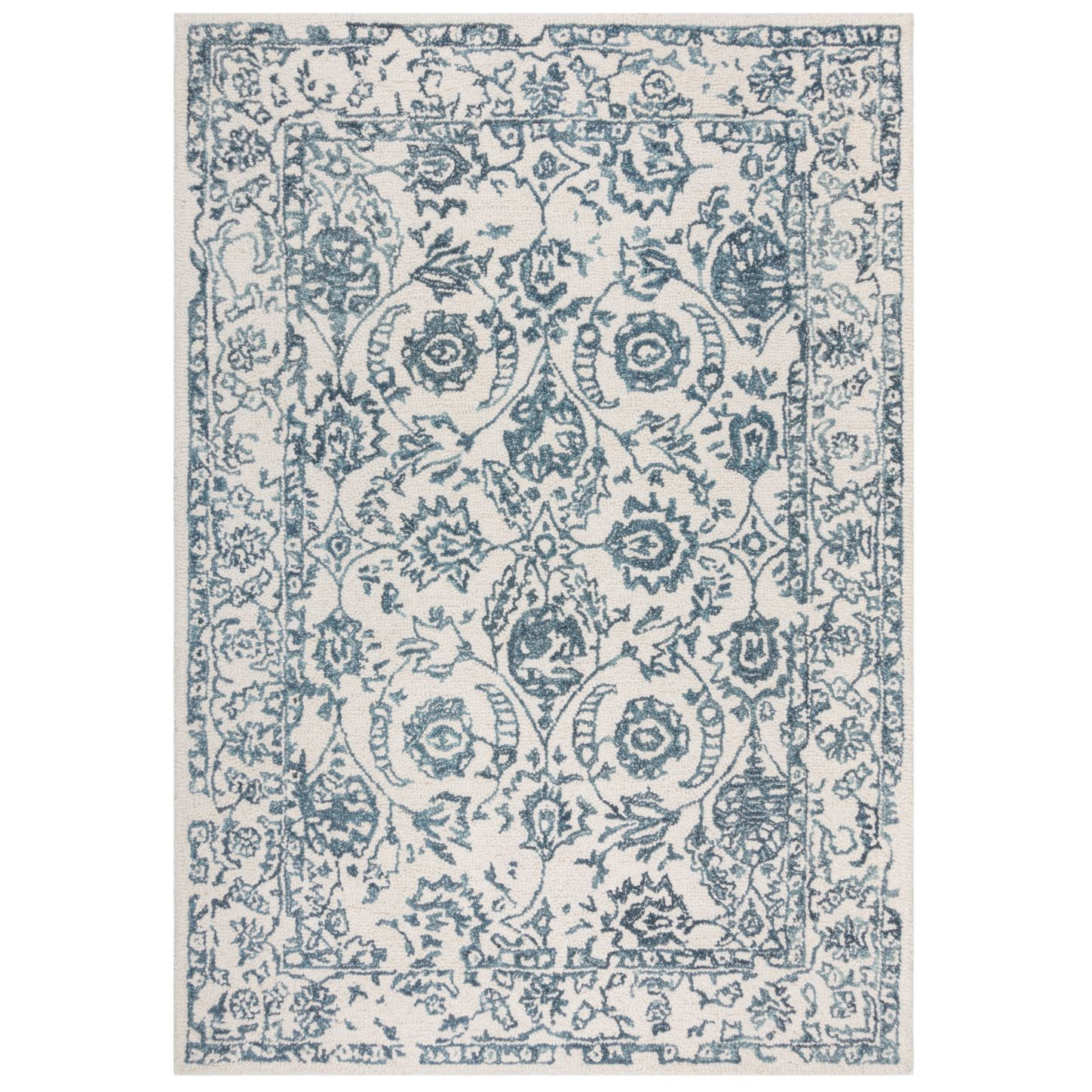 Kusový koberec Wool Loop Yasmin Ivory/Blue – celkový pohled