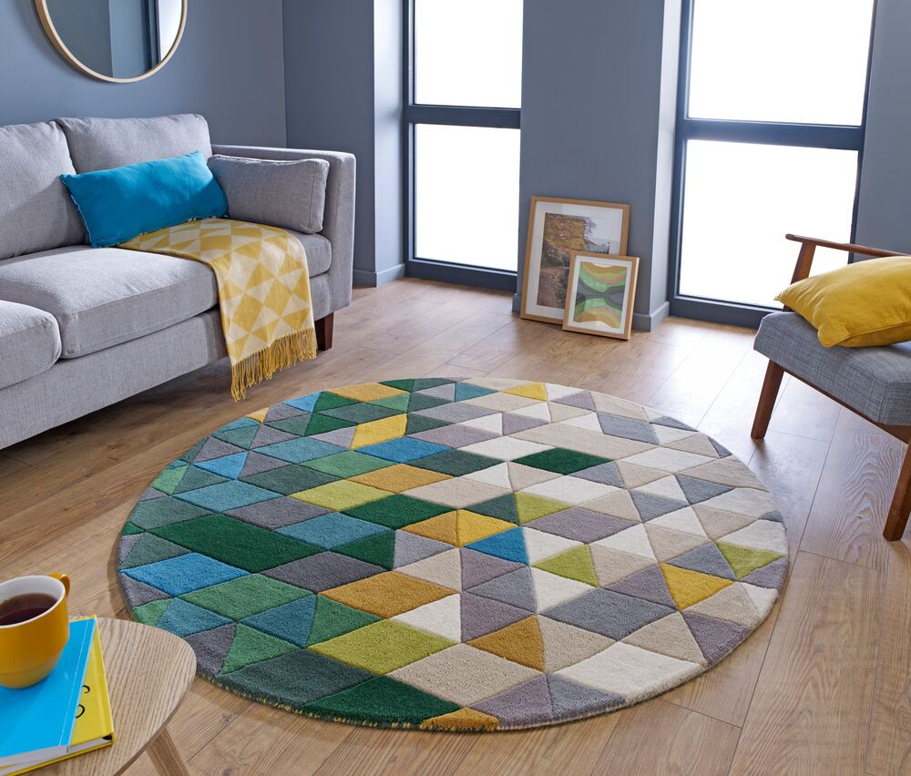Ručně všívaný kusový koberec Illusion Prism Green/Multi kruh – pohled z galerie